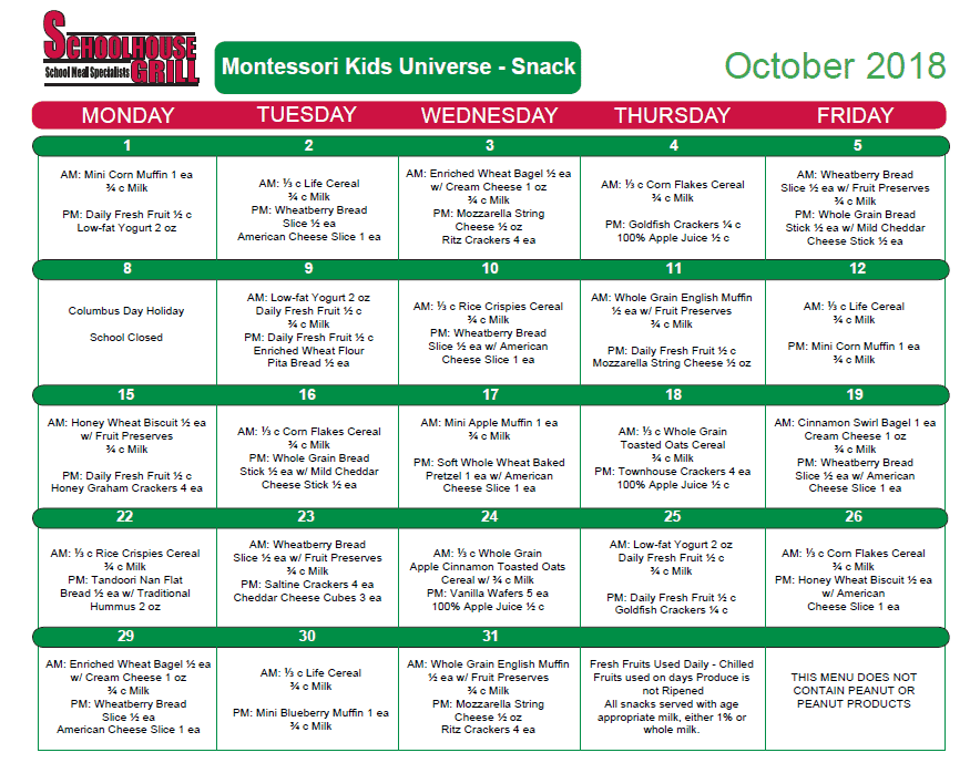 nutrition at Montessori preschool in Ashburn VA