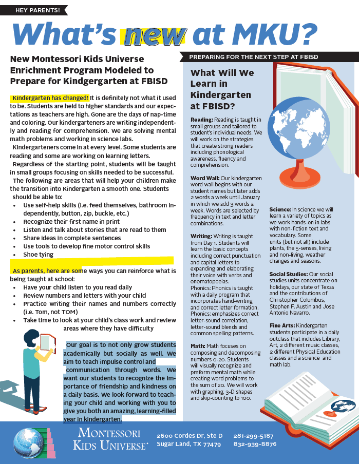 kindergarten Kindergarten Preparedness program in Sugar Land TX