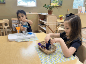 Children working with Montessori materials